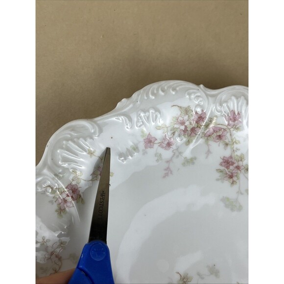 Antique Elite Works Limoges France Pink Green Floral Serving Plate Golden Hdls - Picture 11 of 15